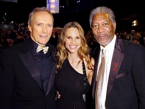 Clint Eastwood, Hilary Swank y Morgan Freeman