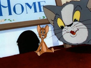 Tom e Jerry no episódio   Puss Gets the Boot (Um Bichano em Maus Lençóis) primeiro episódio da série.