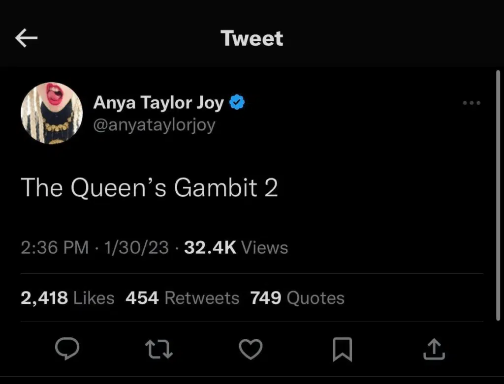 Anya Taylor-Joy desmente 2ª temporada de O Gambito da Rainha - NerdBunker