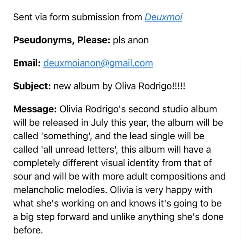 Vaza suposto nome do novo álbum de Olivia Rodrigo