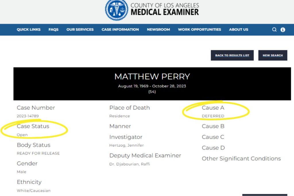 matthew perry investigação