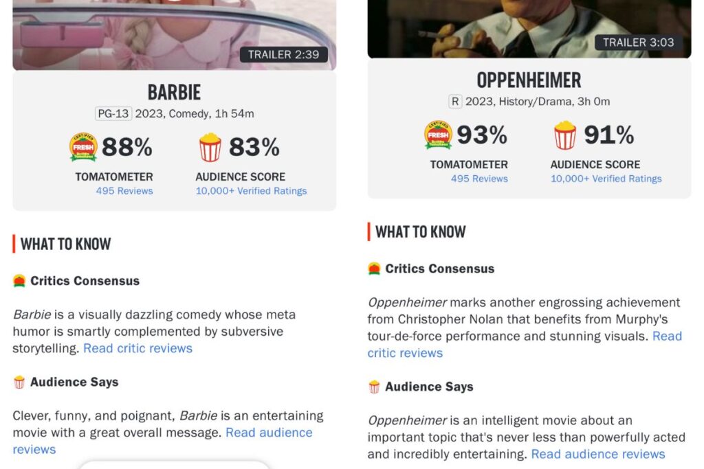 rotten tomatoes barbie oppenheimer