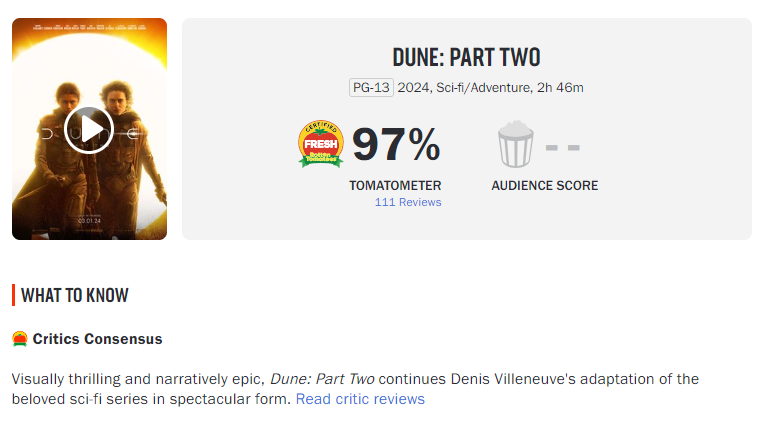 Duna 2 Rotten Tomatoes